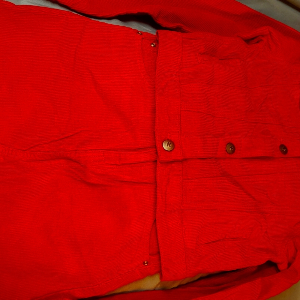 Cord jacket and cord 5 pocket skirt.